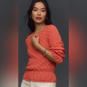 Anthropologie Flounce-Hem Pointelle Sweater  NWT